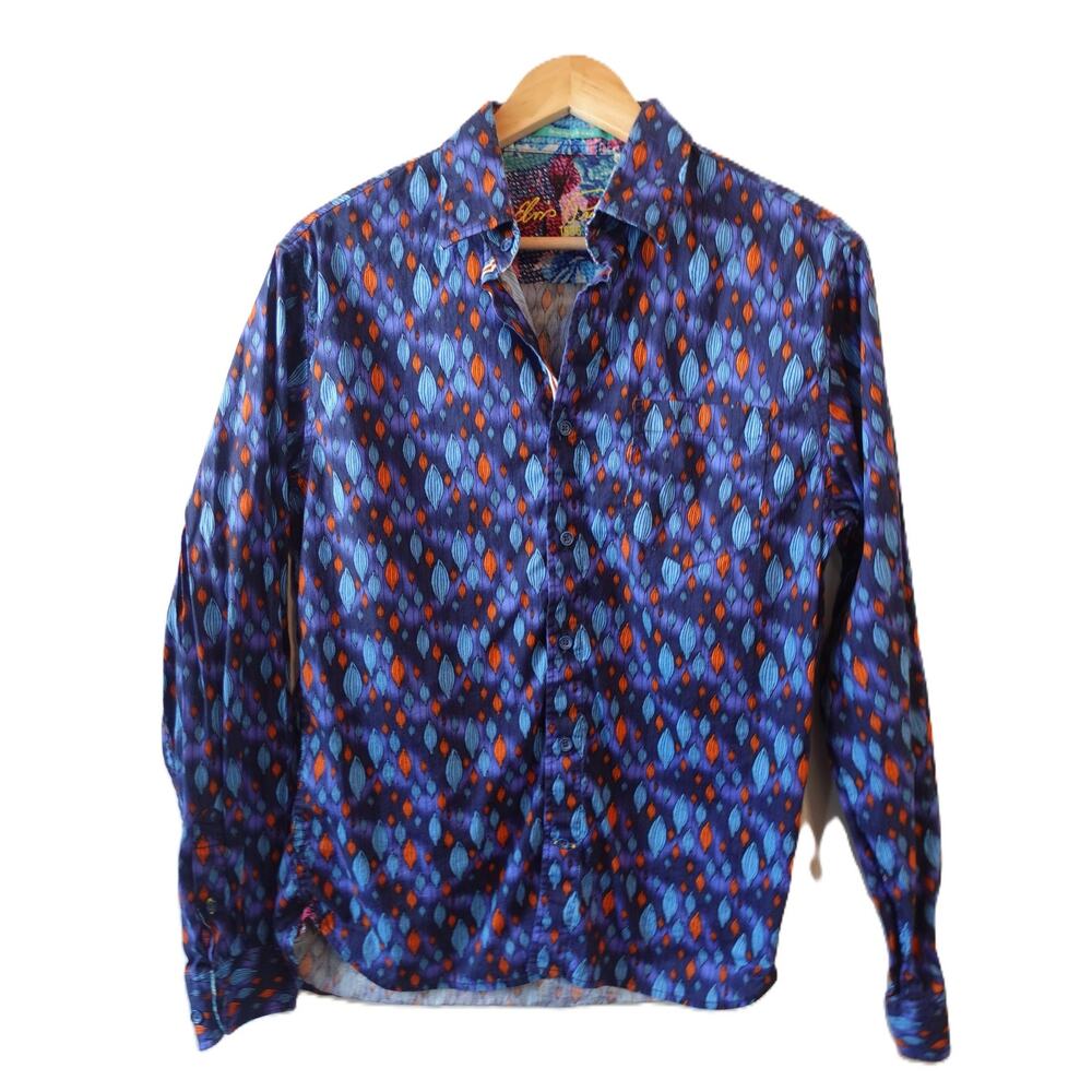Elvis‎ Presley Shirt Mens Medium Blue Orange Pattern Button Up Retro Abstract